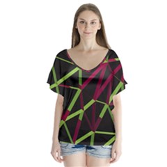 3d Lovely Geo Lines X V-neck Flutter Sleeve Top by Uniqued