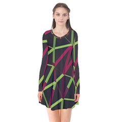 3d Lovely Geo Lines X Long Sleeve V-neck Flare Dress by Uniqued