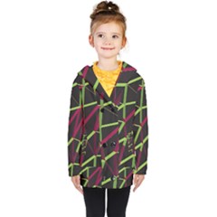 3d Lovely Geo Lines X Kids  Double Breasted Button Coat by Uniqued