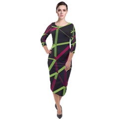 3d Lovely Geo Lines X Quarter Sleeve Midi Velour Bodycon Dress