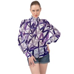 3d Lovely Geo Lines X High Neck Long Sleeve Chiffon Top by Uniqued