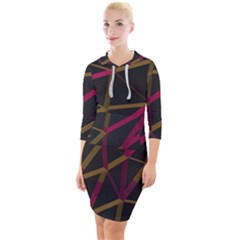 3d Lovely Geo Lines Xi Quarter Sleeve Hood Bodycon Dress by Uniqued