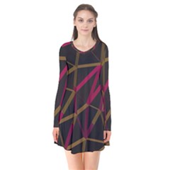 3d Lovely Geo Lines Xi Long Sleeve V-neck Flare Dress by Uniqued