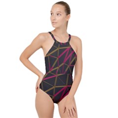 3d Lovely Geo Lines Xi High Neck One Piece Swimsuit by Uniqued