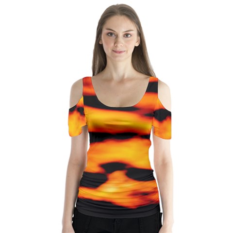 Orange Waves Abstract Series No2 Butterfly Sleeve Cutout Tee  by DimitriosArt