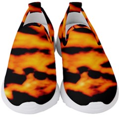 Orange Waves Abstract Series No2 Kids  Slip On Sneakers by DimitriosArt