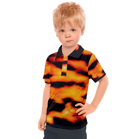 Orange Waves Abstract Series No2 Kids  Polo Tee by DimitriosArt