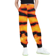 Orange Waves Abstract Series No2 Kids  Elastic Waist Pants by DimitriosArt