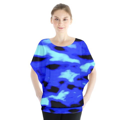 Blue Waves Abstract Series No11 Batwing Chiffon Blouse by DimitriosArt