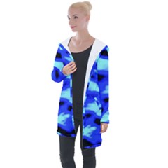 Blue Waves Abstract Series No11 Longline Hooded Cardigan by DimitriosArt