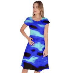 Blue Waves Abstract Series No11 Classic Short Sleeve Dress by DimitriosArt