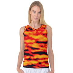 Red  Waves Abstract Series No14 Women s Basketball Tank Top by DimitriosArt