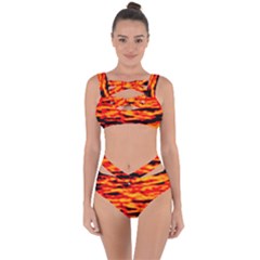 Red  Waves Abstract Series No14 Bandaged Up Bikini Set 