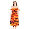 Red  Waves Abstract Series No14 Shoulder Tie Bardot Midi Dress View1