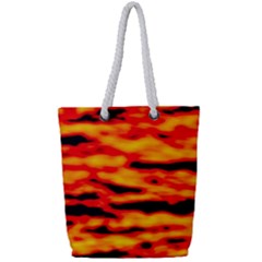 Red  Waves Abstract Series No14 Full Print Rope Handle Tote (small)