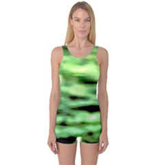 Green  Waves Abstract Series No13 One Piece Boyleg Swimsuit by DimitriosArt