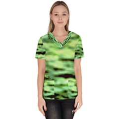 Green  Waves Abstract Series No13 Women s V-neck Scrub Top by DimitriosArt