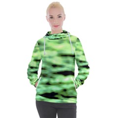 Green  Waves Abstract Series No13 Women s Hooded Pullover by DimitriosArt