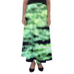 Green  Waves Abstract Series No13 Flared Maxi Skirt by DimitriosArt