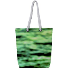 Green  Waves Abstract Series No13 Full Print Rope Handle Tote (small) by DimitriosArt
