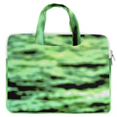 Green  Waves Abstract Series No13 Macbook Pro Double Pocket Laptop Bag (large)
