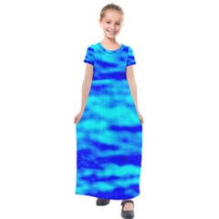 Blue Waves Abstract Series No12 Kids  Short Sleeve Maxi Dress by DimitriosArt