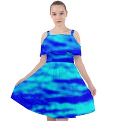 Blue Waves Abstract Series No12 Cut Out Shoulders Chiffon Dress by DimitriosArt