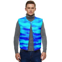 Blue Waves Abstract Series No12 Men s Short Button Up Puffer Vest	 by DimitriosArt