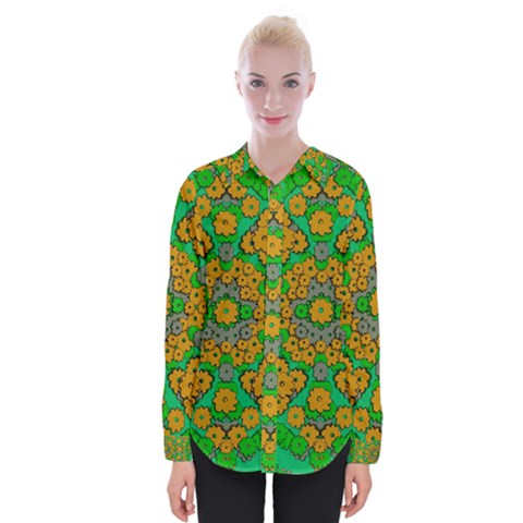 Stars Of Decorative Colorful And Peaceful  Flowers Womens Long Sleeve Shirt by pepitasart