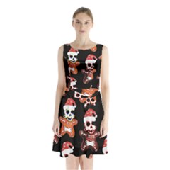 Zanoskull - Gingerbread Mon Sleeveless Waist Tie Chiffon Dress