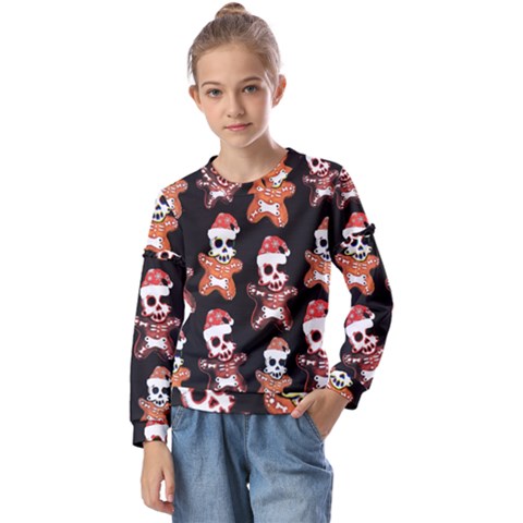 Zanoskull - Gingerbread Mon Kids  Long Sleeve Tee With Frill  by Roxzanoart