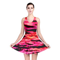 Red  Waves Abstract Series No15 Reversible Skater Dress by DimitriosArt