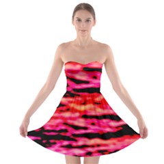 Red  Waves Abstract Series No15 Strapless Bra Top Dress by DimitriosArt