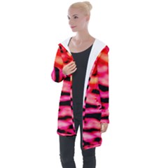 Red  Waves Abstract Series No15 Longline Hooded Cardigan