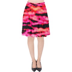 Red  Waves Abstract Series No15 Velvet High Waist Skirt by DimitriosArt
