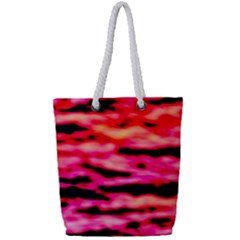 Red  Waves Abstract Series No15 Full Print Rope Handle Tote (small)