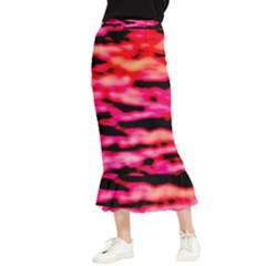 Red  Waves Abstract Series No15 Maxi Fishtail Chiffon Skirt