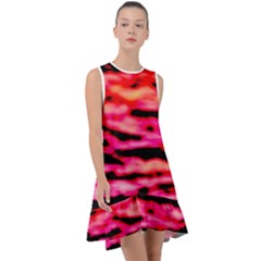 Red  Waves Abstract Series No15 Frill Swing Dress by DimitriosArt