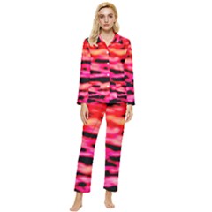 Red  Waves Abstract Series No15 Womens  Long Sleeve Velvet Pocket Pajamas Set by DimitriosArt