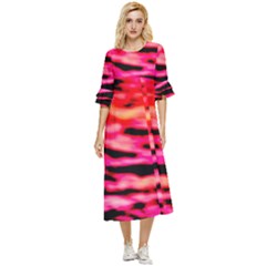 Red  Waves Abstract Series No15 Double Cuff Midi Dress by DimitriosArt