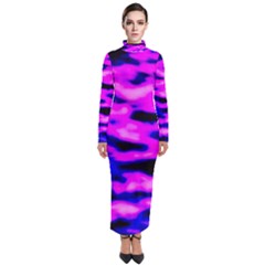 Purple  Waves Abstract Series No6 Turtleneck Maxi Dress