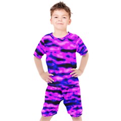 Purple  Waves Abstract Series No6 Kids  Tee And Shorts Set by DimitriosArt