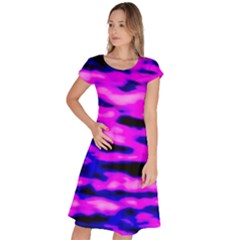 Purple  Waves Abstract Series No6 Classic Short Sleeve Dress by DimitriosArt