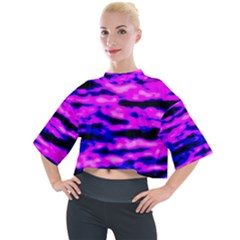 Purple  Waves Abstract Series No6 Mock Neck Tee by DimitriosArt