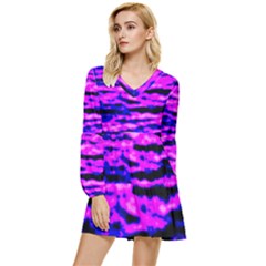 Purple  Waves Abstract Series No6 Tiered Long Sleeve Mini Dress by DimitriosArt