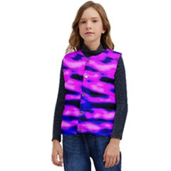 Purple  Waves Abstract Series No6 Kid s Short Button Up Puffer Vest	 by DimitriosArt