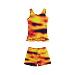 Red  Waves Abstract Series No16 Kids  Boyleg Swimsuit by DimitriosArt