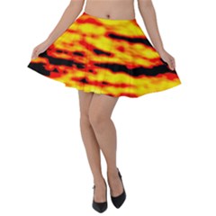 Red  Waves Abstract Series No16 Velvet Skater Skirt by DimitriosArt