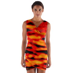 Red  Waves Abstract Series No17 Wrap Front Bodycon Dress by DimitriosArt