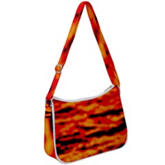 Red  Waves Abstract Series No17 Zip Up Shoulder Bag by DimitriosArt